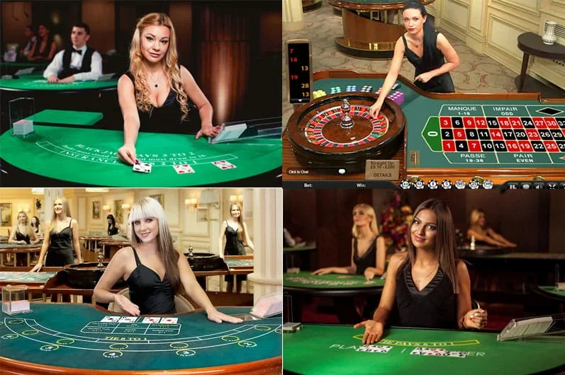 Antarmuka meja casino live dengan dealer dan area taruhan